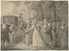 Ontmoeting van prinses Wilhelmina met haar broer koning Frederik III van Pruisen te Kleef, 1788 by Willem Joseph Laquy