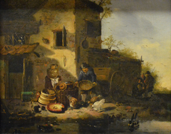 Paysan donnant à manger à des poules by Egbert van der Poel