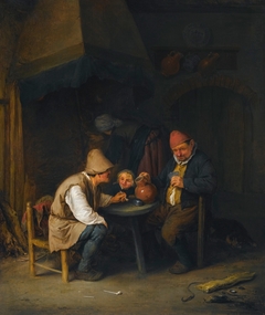 Peasant Family and a Dog beside a Hearth by Adriaen van Ostade