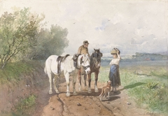 Praatje op een landweg by Anton Mauve