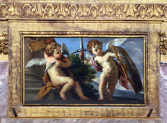 Putti with shield and Roman insignia by Niccola Ricciolini