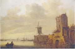 River landscape with a ruin and a mill by Jan van Goyen