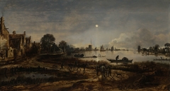 River View by Moonlight by Aert van der Neer