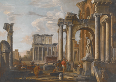 Ruins with the Temple of Antoninus and Faustina by Giovanni Paolo Panini