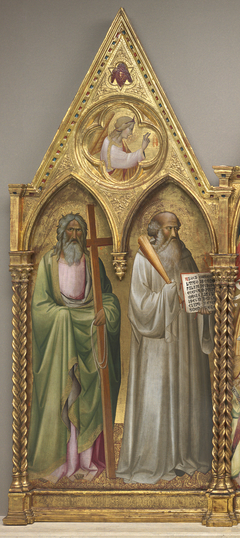 Saint Andrew and Saint Benedict with the Archangel Gabriel [left panel] by Agnolo Gaddi