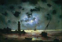 Sea coast at night. Near the beacon by Ivan Aivazovsky