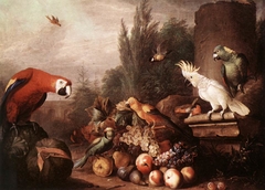 Still-life with Fruits, Parrots and White Cockatoo by Jakob Bogdani