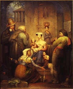 Straatscene met musicerende herders. (Kerstmis in Rome) by Otto de Boer