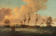 The East Indiaman 'Pitt' in three positions off Dover by Dominic Serres