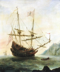 The 'Santa Maria' at Anchor by Andries van Eertvelt