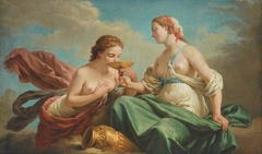 Two Nymphs, Allegory of the Five Senses by Louis-Jean-François Lagrenée