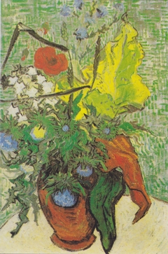 Wild flowers and thistles in a vase by Vincent van Gogh