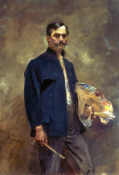 Portret własny z paletą by Wojciech Kossak