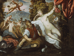 Venus and Mars with Cupid and the Three Graces in a Landscape by Domenico Tintoretto