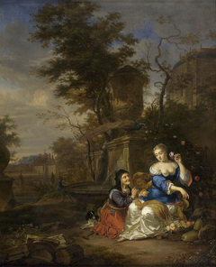 Vertumnus and Pomona in a Garden by Caspar Netscher