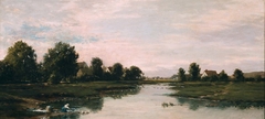 Woman Washing Clothes at the Edge of a River by Charles-François Daubigny