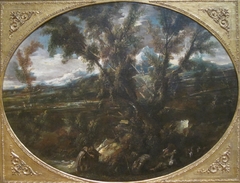 Wooded Landscape with Monks at a Fountain by Alessandro Magnasco