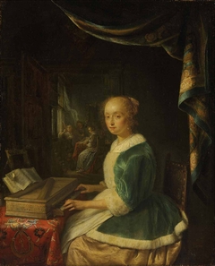 Young Lady Playing a Clavichord by Gerrit Dou