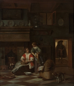 A woman and a maid in an interior by Pieter de Hooch