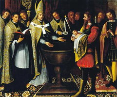 Baptism of D. Afonso Henriques by S. Geraldo, Archbishop of Braga by Simão Álvares