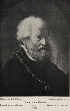 Bust of an old man with a beard and gold chain by Rembrandt