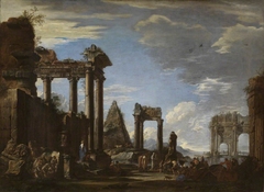 Capriccio of Roman Ruins by the Sea with Preparations for a Sacrifice by Anonymous