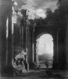 Capriccio of Ruins with Figures beneath an Archway by Leonardo Coccorante