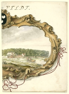 Cartouche met gezicht op het buitengoed Bentveld (rechterblad) by Unknown Artist