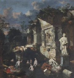 Classical Ruins with Diana and Nymphs Bathing by Jan Griffier I