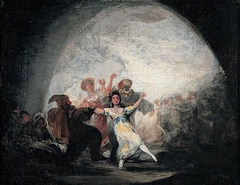 de máscaras o enmascarados bajo un arco by Francisco de Goya