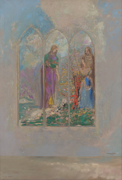 Devotion near a red bush by Odilon Redon