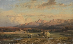 Erntelandschaft mit dem Wendelstein in der Abendsonne by August Seidel