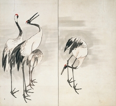 Family of Cranes [left of a pair] by Nagasawa Rosetsu