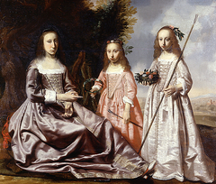 Family portrait of Bouwina Coenders van Helpen (..-1667) and her daughters Gratia Susanna Clant (1630-1690) and Amelia Clant (1633-1695) by Jan de Stomme