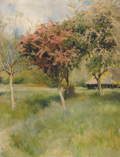 Flowering hawthorn (View from Chantilly) by Albert Edelfelt