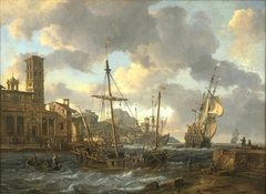 Havengezicht in de Middellandse Zee by Abraham Storck