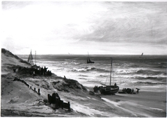 Het strand bij Scheveningen bij regenachtig weer by Johannes Adrianus van der Drift