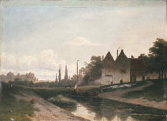 Huizen aan het einde van een kanaal by Jan Weissenbruch