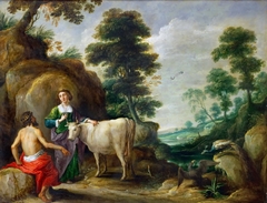 Io, transformed into a cow, is handed to Juno by Jupiter by David Teniers the Elder