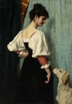 Jonge Italiaanse vrouw met de hond Puck by Thérèse Schwartze