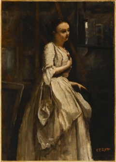 La soubrette à la fleur rouge by Jean-Baptiste-Camille Corot