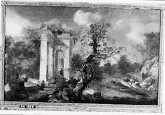 Landschap met klassieke ruïnes by Hubert Robert