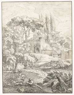 Landschap met liggende figuur by Abraham Genoels II