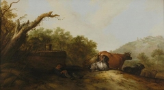 Landschap met slapende herder by Jacobus Mancadan