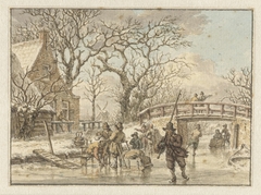 Landschap met twee herders met vee bij een ruïne by Unknown Artist