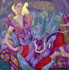 Lilac Odalisque with red fan by Luis Cohen Fusé