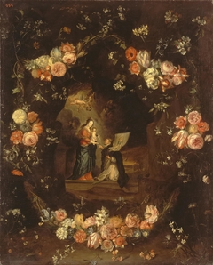 Madonna with the Child and St Ildephonsus Framed with a Garland of Flowers by Jan van Kessel