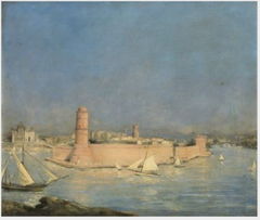 Marseilles Harbour with a Lighthouse by Antoine Vollon