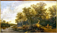 Paysage. Lisière de forêt au bord d'une rivière by Jacob van Moscher