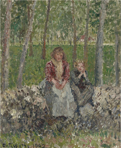 Peasant Women under the Trees at Moret by Camille Pissarro